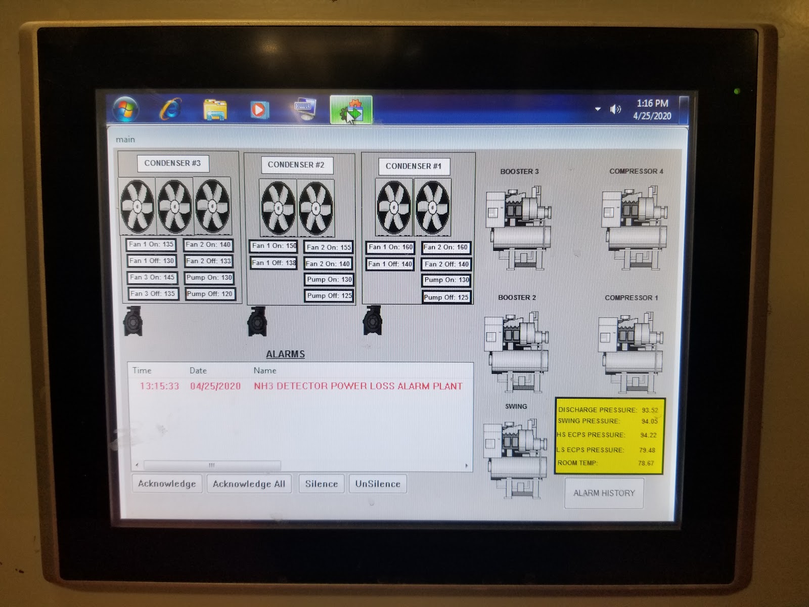 HMI for bay fans with status readouts.