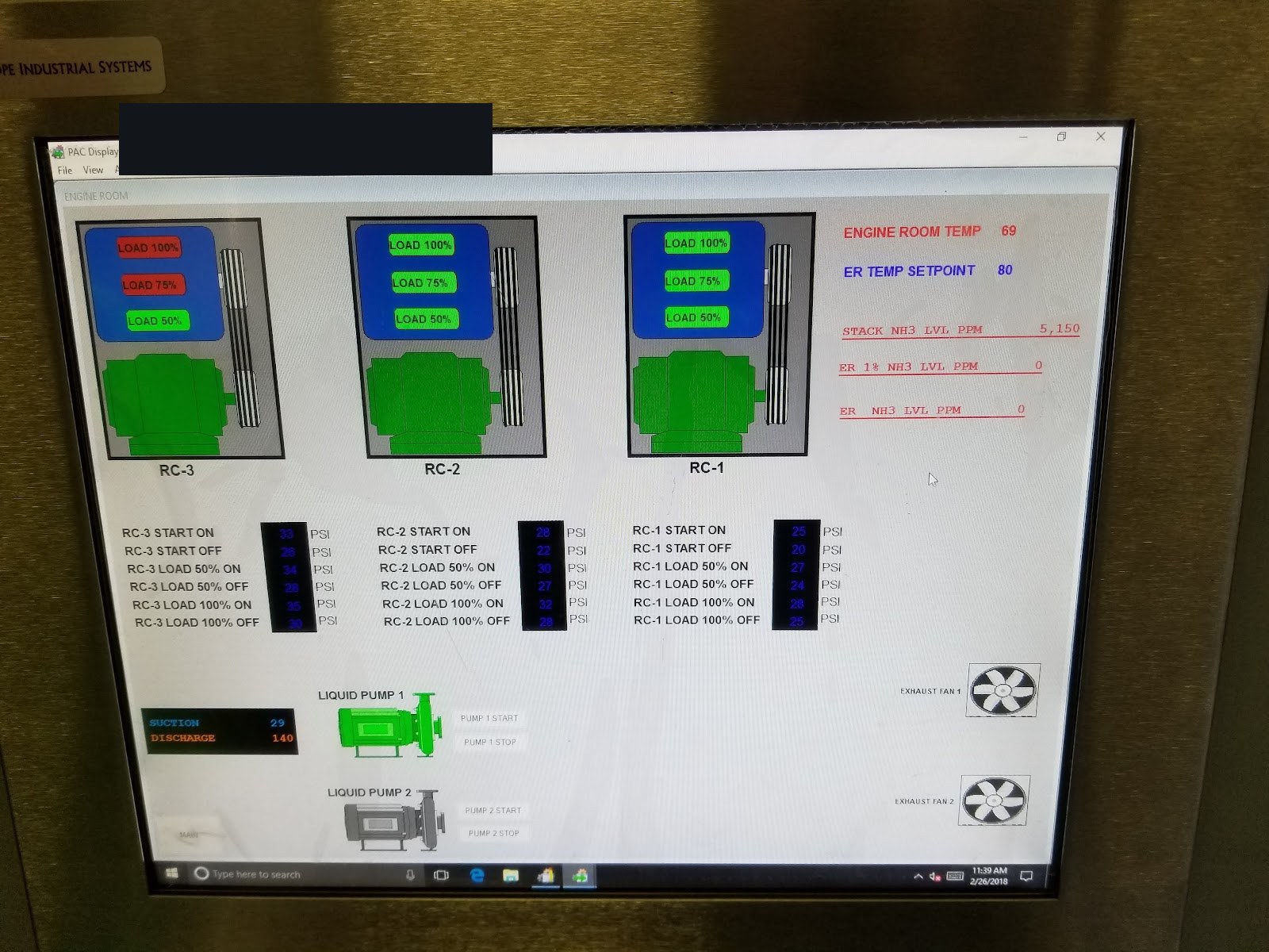 HMI status blocks for engine units.